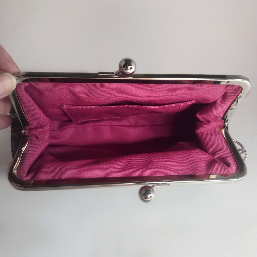 Coach Y2K Signature Optic Kisslock Clutch Black Shimmer Monogram Bag Vintage - Picture 8 of 8